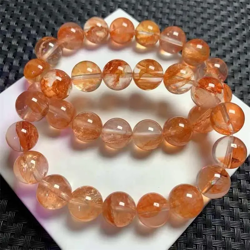 13MM Natural Red Fire Quartz Hematoid Bracelet Women Healing Gemstone Crystal Strand Bangles Jewelry Christmas Gift 1PCS
