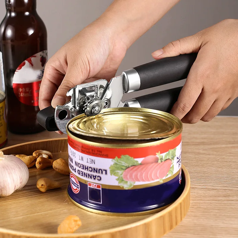 Langkes Heavy Duty Stainless Steel Smooth Edge Manual Can Opener Bottle Opener with Comfort Grip Oversized Rotating Knob 3-in-1