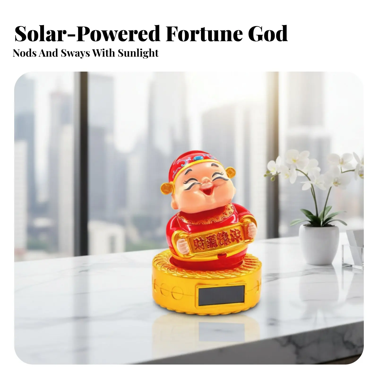 

Солнечная фигурка Бога удачи, креативное украшение для приборной панели автомобиля, традиционный китайский дизайн, благословения на удачу