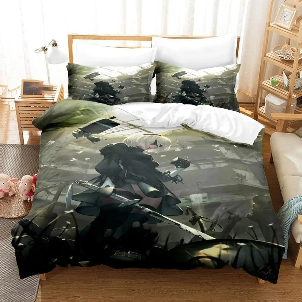 Game NieR Automata YoRHa No.2 Type B 2B Bedding Set Boys Girls Twin Queen Size Duvet Cover Pillowcase Bed Kids Adult