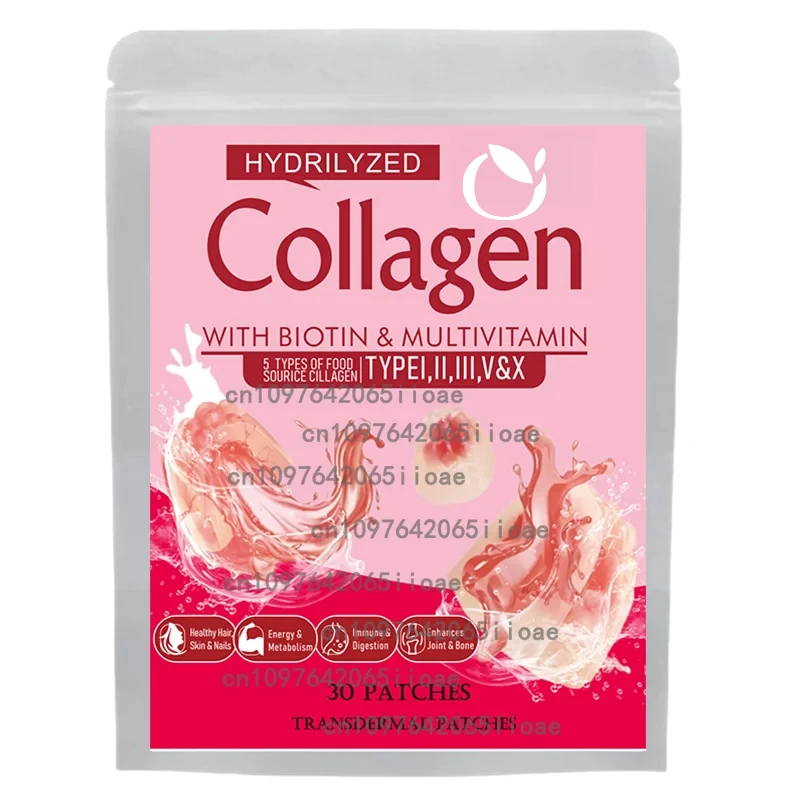 

30 Patches Marine Collagen Transdermal Patches with Type I,I,II,V&X,Biotin, Resveratrol Hair Skin, Skin Anti Ageing