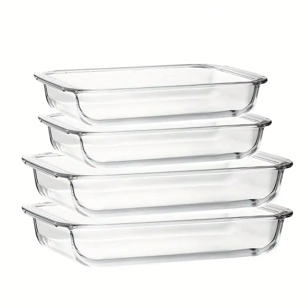 4-Piece Rectangular Deep Glass Baking Tray Set – Oven-, Freezer-Friendly & Dishwasher- For Baking, Meal Prep, Storing Leftovers, Cooking Noodles, Casseroles, Roasting, And More – Heat-Resistant Tempered Glass With Smooth Edges And Stackable D