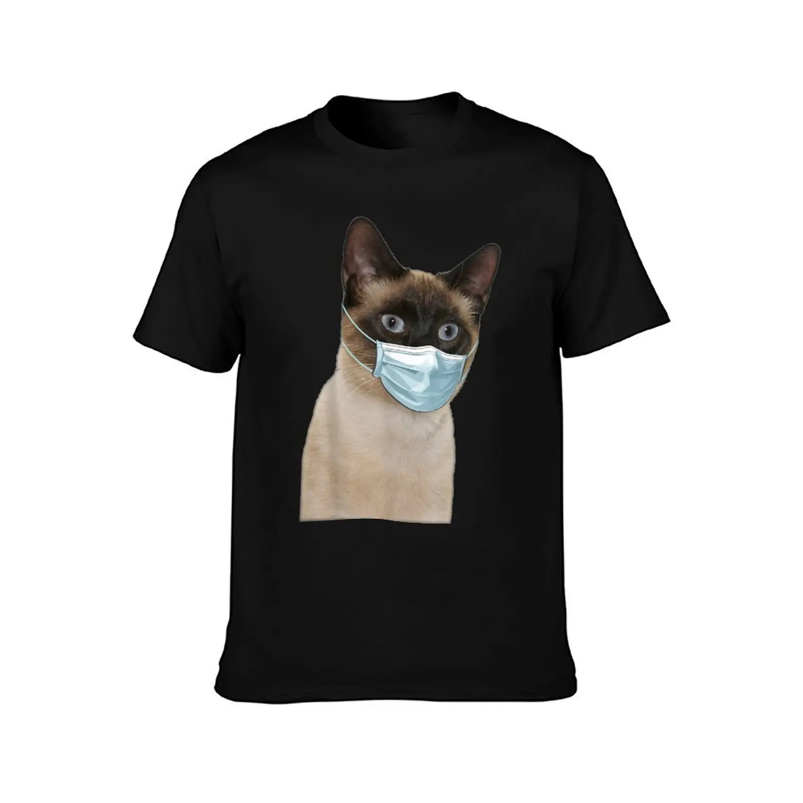 Siamese Cat Wearing Cat Face Mask Love Siamese Funny Gift T-Shirt Heavy Duty Casual Work Tee
