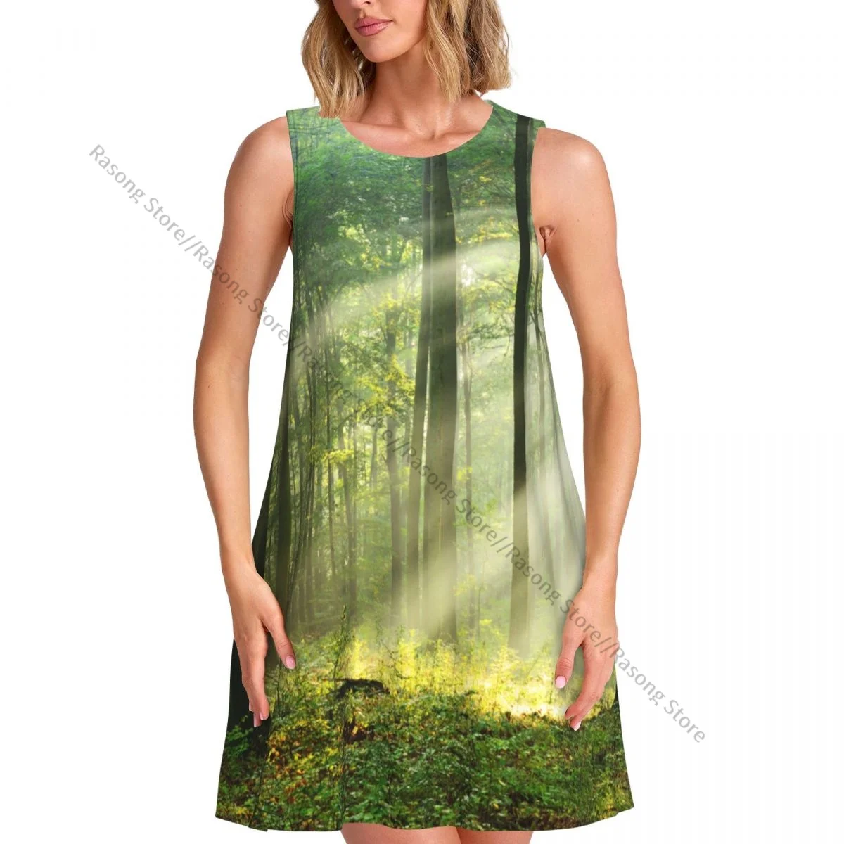 ชุดสตรีป่าแสงแดดภูมิทัศน์ฤดูร้อน Casual T เสื้อชายหาด COVER UP ชุดถัง