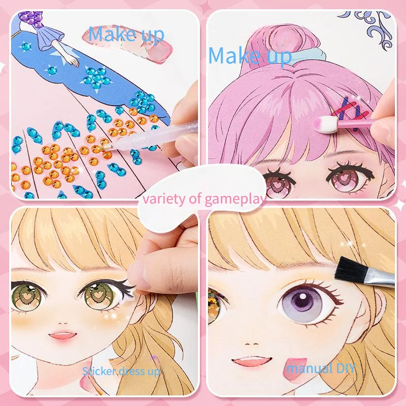 Girls Makeup Toy Set DIY Princess Cosmetics Kit Quiet Sticker Book Birthday Gift for Kids Art Crafts Dress Up Stickers Christmas