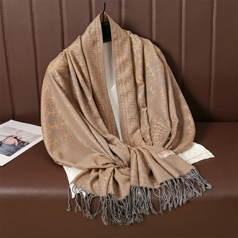 70*190cm Ethnic Style Paisley Jacquard Scarf Outdoor Women Thick Cashmere Tassel Shawl Winter Warm Neck Wrap Pashmina Floral