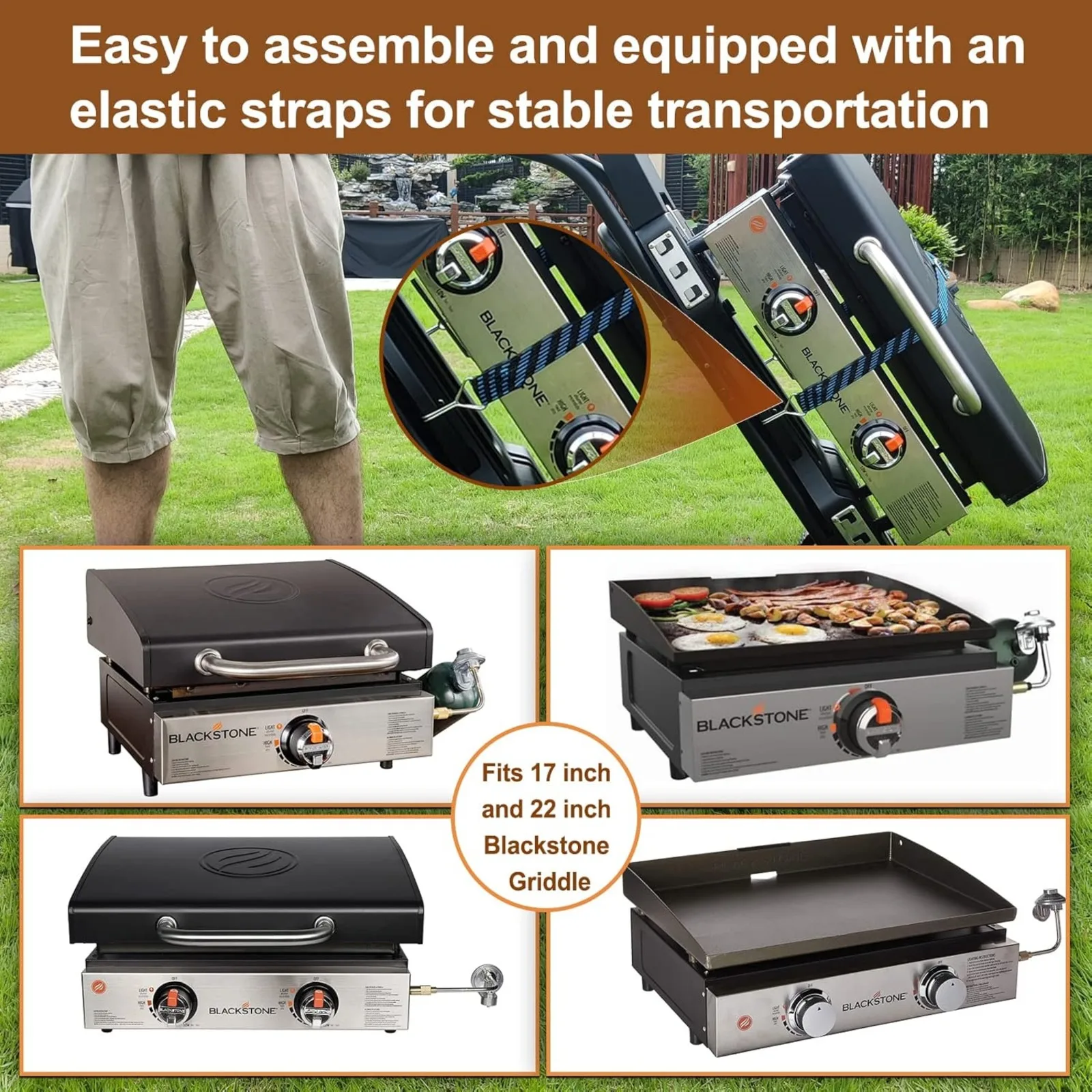 US Portable Grill Cart for Weber Q1000, Q2000 Series Gas Grills and Blackstone 17” 22” Table Top Griddles, Portable