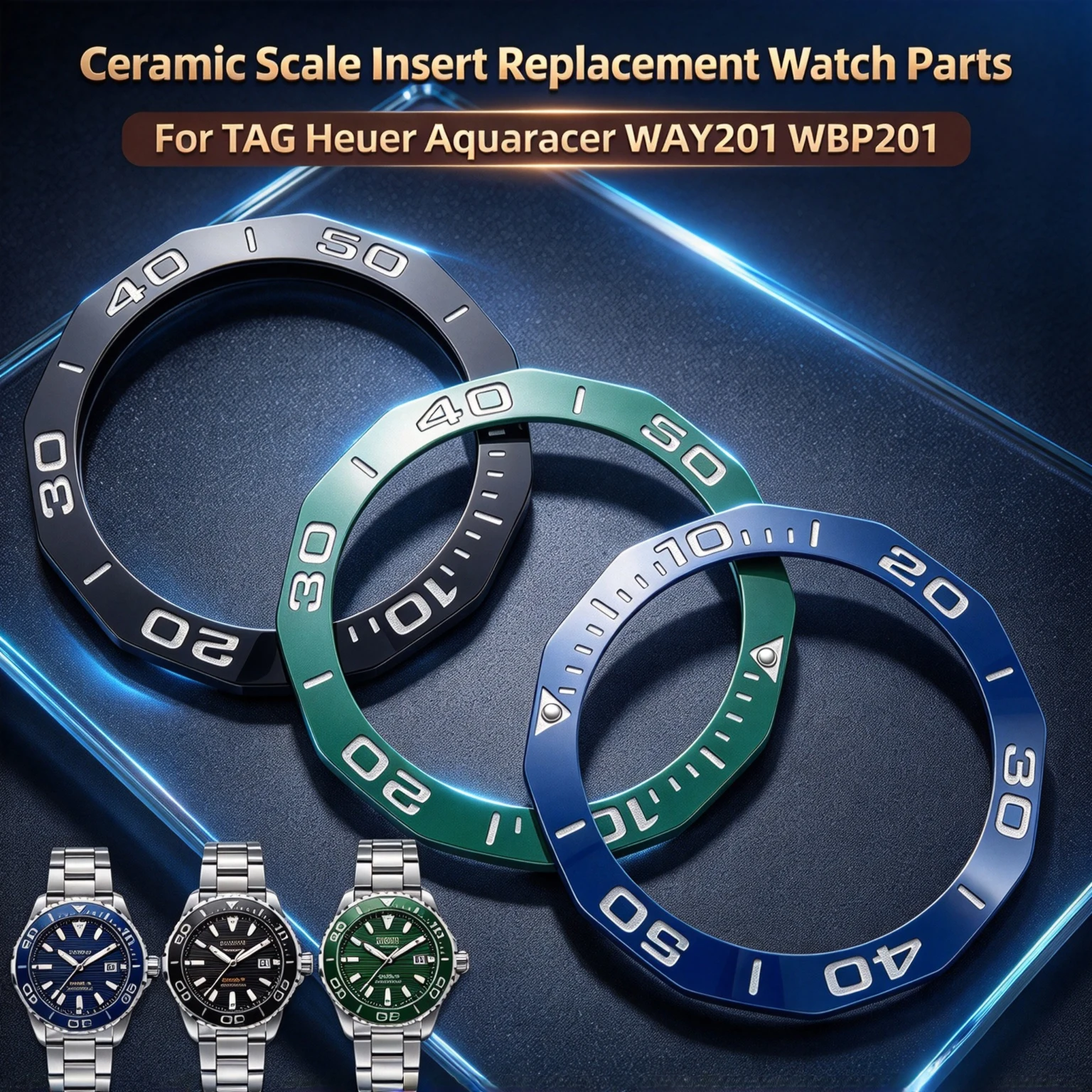 Ceramic Bezel Insert 43mm For TAG Heuer Aquaracer WAY201 WBP201 Dive Watch, Ceramic Scale Insert Replacement Watch Parts