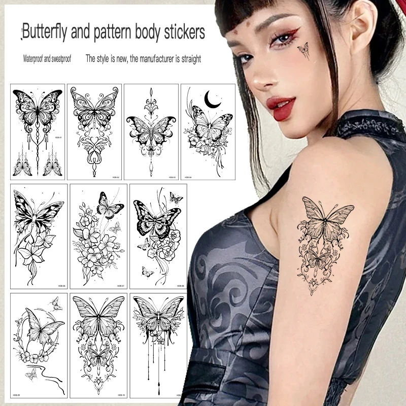 

New black butterfly tattoo stickers advanced sense Instagram sexy female temporary collarbone arm tattoo stickers