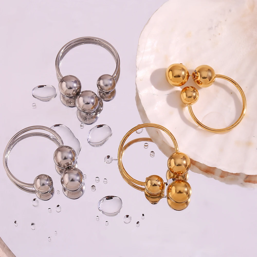 Modern Gold Plated Silver Color Stainless Steel Round Hoop Earrings For Women Front And Back Side Ball Stud Earrings For Women