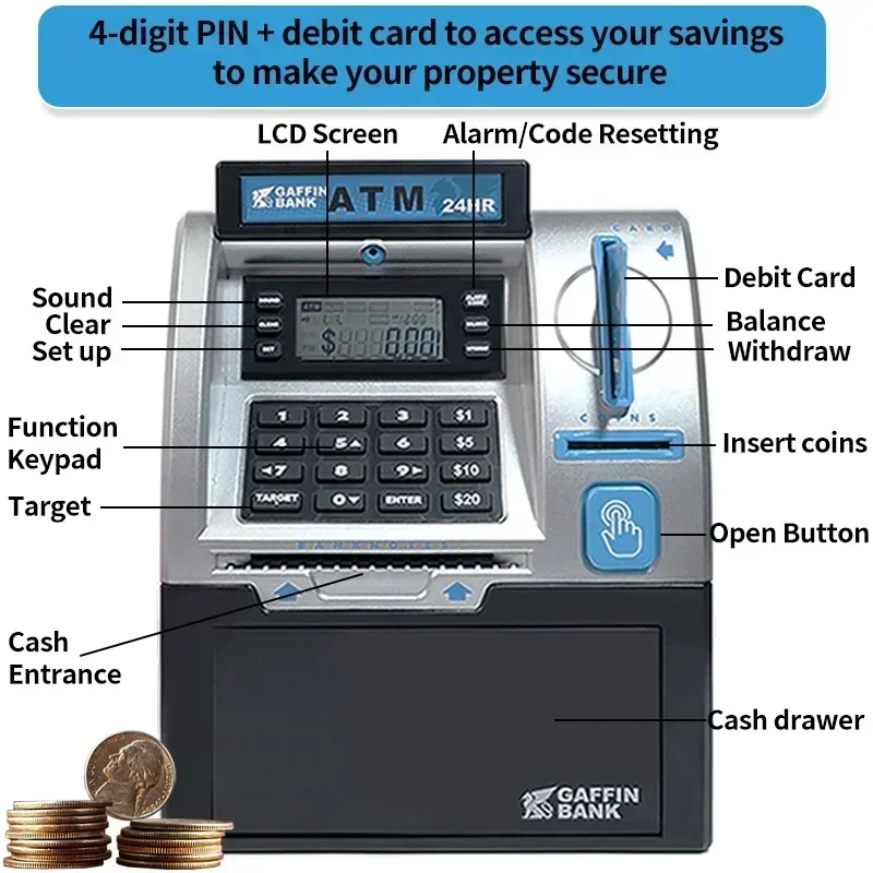 Children ATM Automatic Deposit Teller Machine Toy Smart Password Swipe Card Saving Box Kids Electronic Piggy Bank Christmas Gift