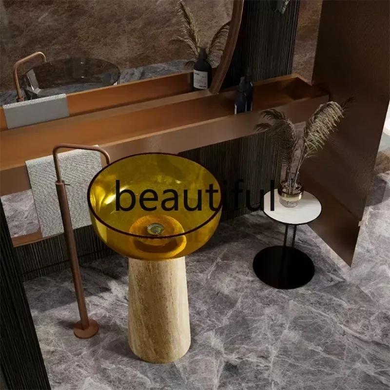 6239 Modern light luxury transparent resin hotel bathroom table wash face floor column basin