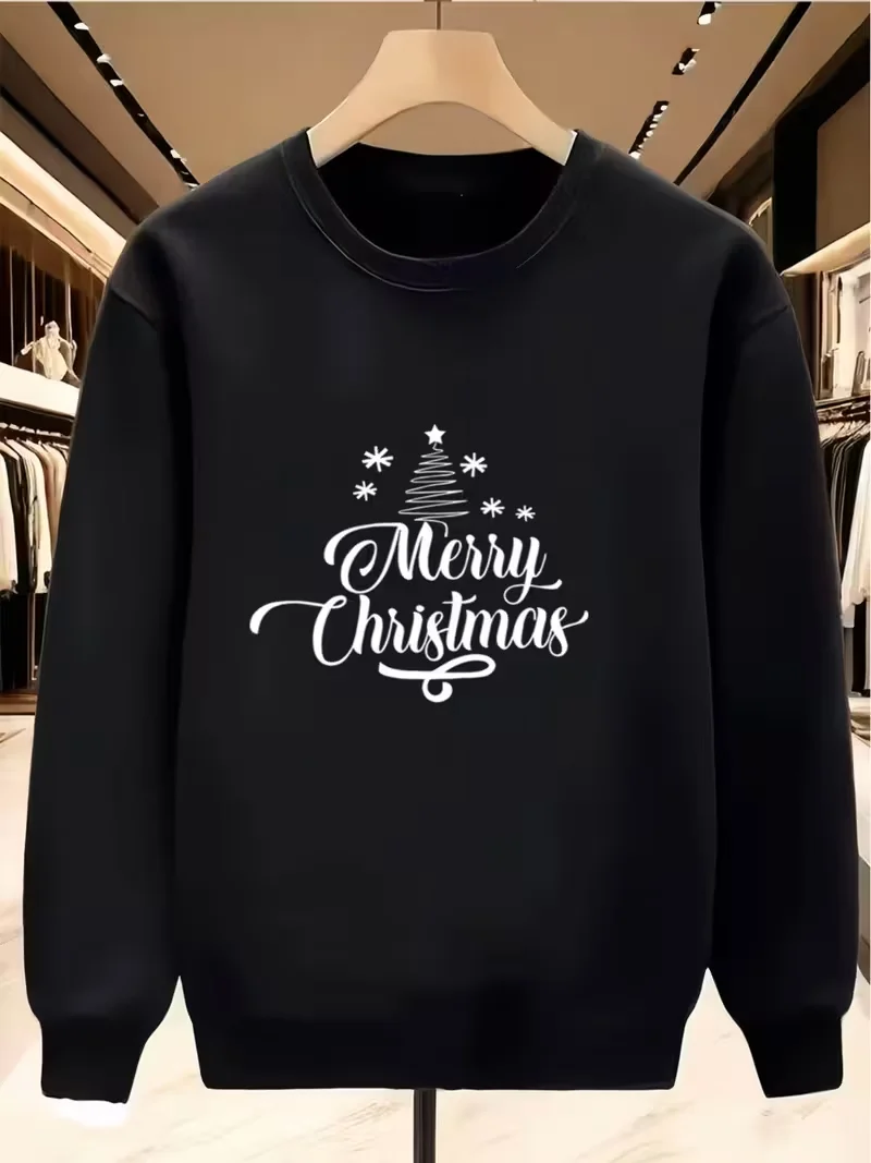 

Men's Round Neck Sweatshirt, Funny Graphic Print, Black Street Round Neck Hoodie for Everyday Casual Wear, Christmas Long Sleeve