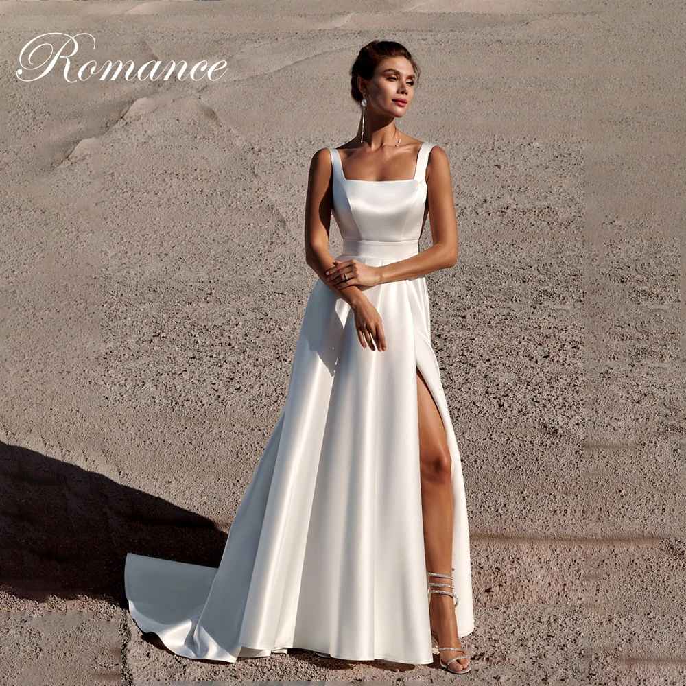 

Elegant Pleat Square Collar A-Line Wedding Dress 2026 Spaghetti Straps Split Open Back Sleeveless Vestidos De Novia Customized