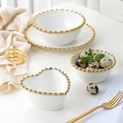 1pcs Ceramic Tableware Nordic Phnom Penh White Round Rice Bowl Salad Large Plate Steak Dish Heart-shaped Dinnerware Dinner Plate