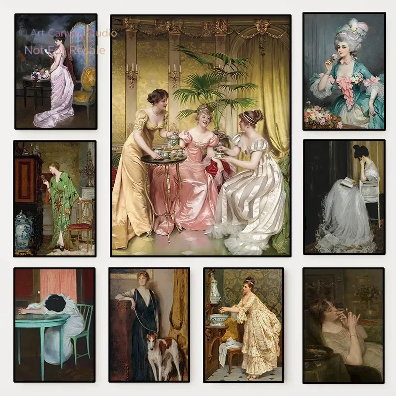 The Renaissance Women Portrait Poster Vintage Victorian Feminine Canvas Painting Fashion Wall Art Living Room Home Decor Mura