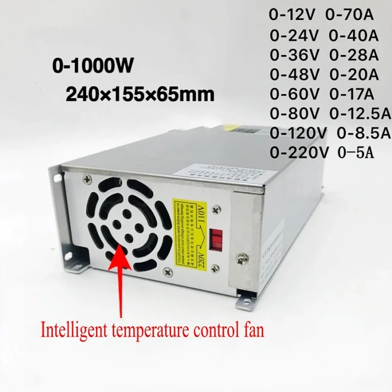 Imagem -04 - Indicação Digital Fonte de Alimentação Led Driver Transformador Ajustável ac dc 12v 24v 36v 48v 1000w 60v 80v 120v 160v 220v