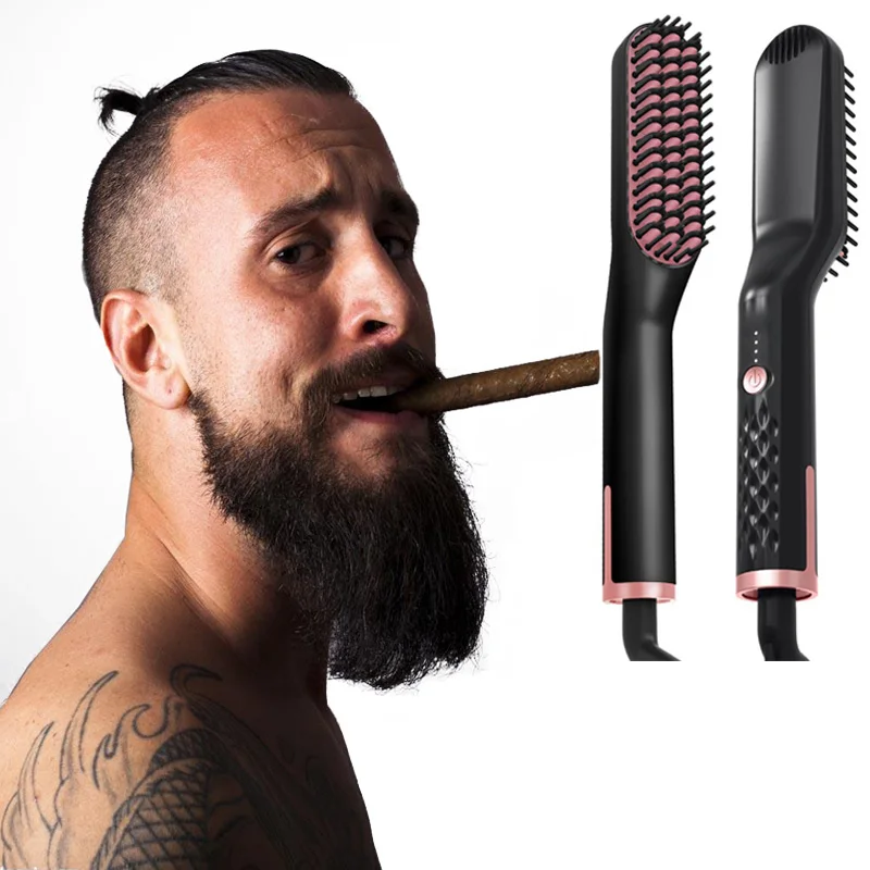 

Multifunctional Fast Hot Heating 3in1 Man Beard Styling Comb Anti-Scald Electric Hair Curling Straightening Brush