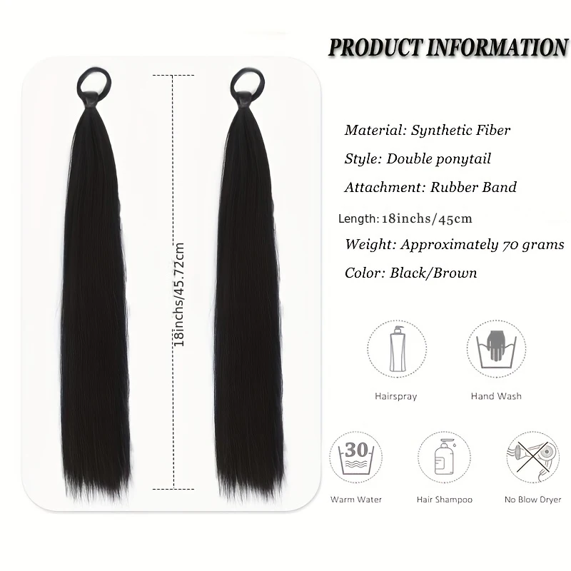 2PCS 18 Inch Straight Ponytail Extension Elastic Wrap Around Synthetic Hair Ponytail Hairpieces for Women Daily Wear