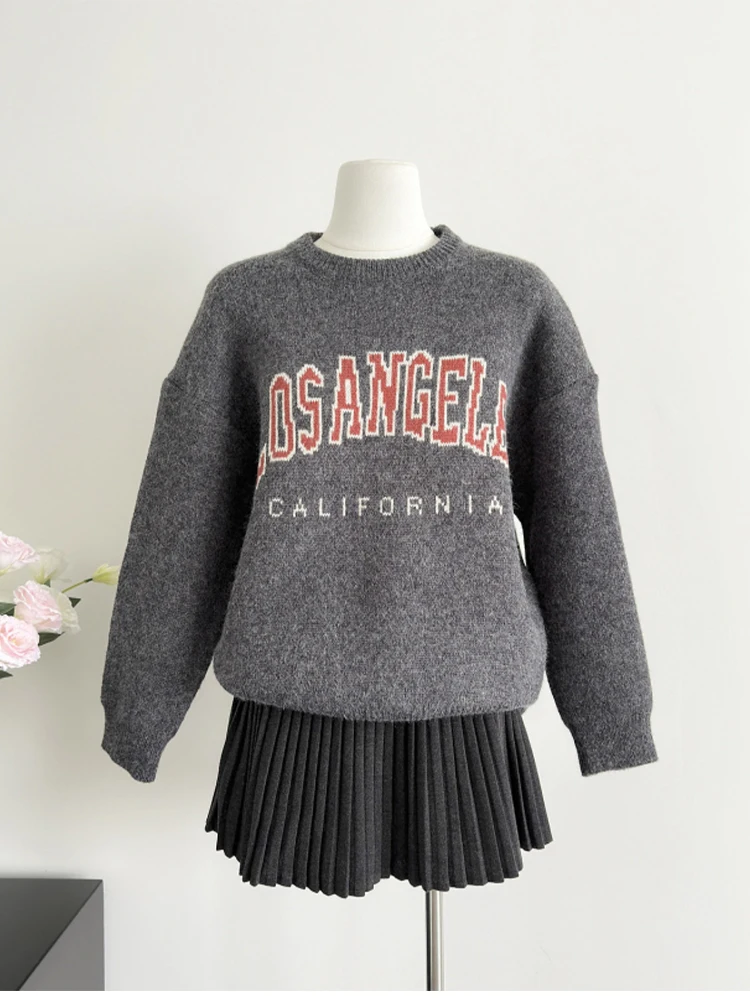 Fall Winter Women American Vintage Pullovers O-Neck Long Sleeve Sweater Jumper Thick Knitwear Warm Cozy 2000s Aesthetic College