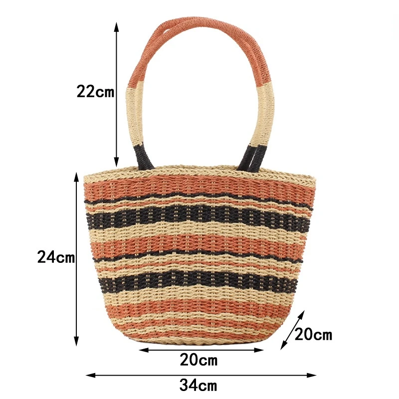 New Japanese and Korean Striped Cylinder Shoulder Bag Paper Woven Bag Beach Vacation Leisure Straw Woven Bag