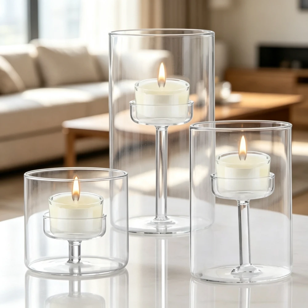 3Pcs/set Minimalist Glass Tealight Candle Holders Oil Lamp Windproof Candlestick Living Room Wedding Table Centerpieces Decor