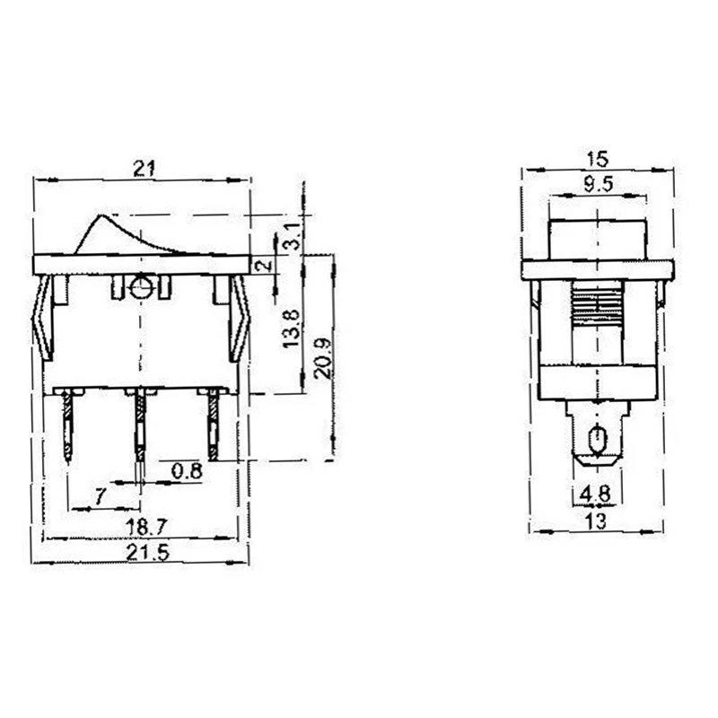 3 position rocker switch 3 pins on off on snap switch  5pcs