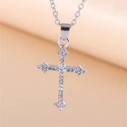 Dazzling Zircon Crystal Cross Necklace for Women Men Gothic Punk Hip Hop Jesus Crucifix Pendant Necklace Christian Party Jewelry