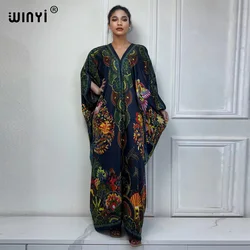 WINYI summer kaftan kuwait Women print Beach cover-ups dress abaya dubai luxury abaya muslim woman dubai Fashion evening dress