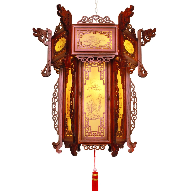 Yunlang Chinese-style solid wood lantern classical sheepskin lantern wooden palace lantern tea house