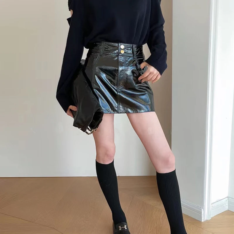 100% Sheepskin Skirts 2024 Spring Summer Women Sexy Bodycon High Waist A-line Mini Skirts Fashion Gold Silver Black Short Skirts