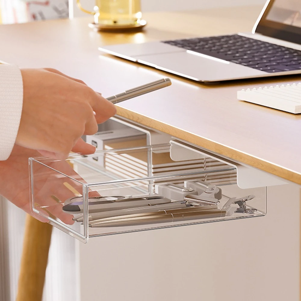 درج شفاف تحت منظم المكتب، مخفي، سعة كبيرة، متين، مريح وغير تالف، صندوق تخزين الطاولة #2