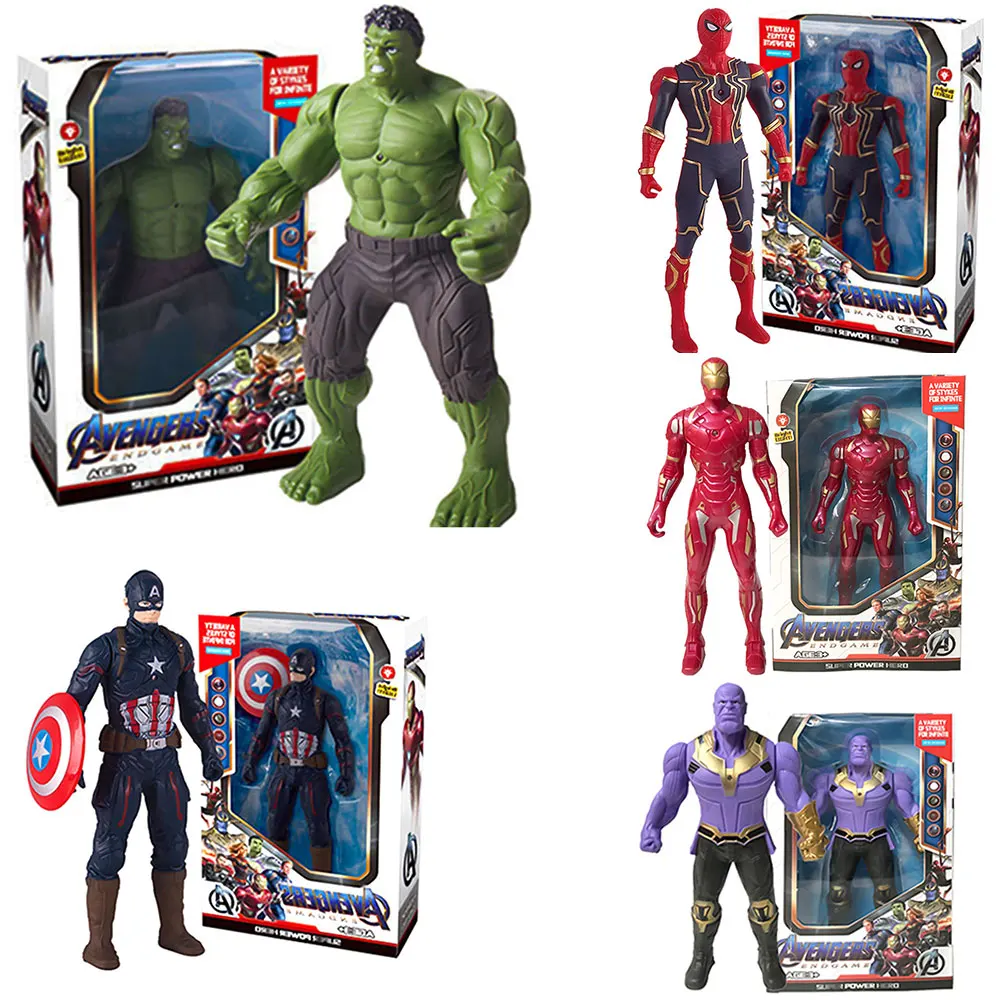 2024 Marvel Spiderman Hulk Ironman Anime figura de acción juguete regalo de Navidad Pvc articulaciones móviles muñeca luminosa colección modelo de juguete
