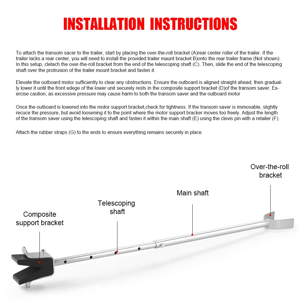 Boat Transom Saver Adjustable Shock Absorbing Boat Transom Saver with Composite Head for Holds Engine, Roller and Trailer Mounts