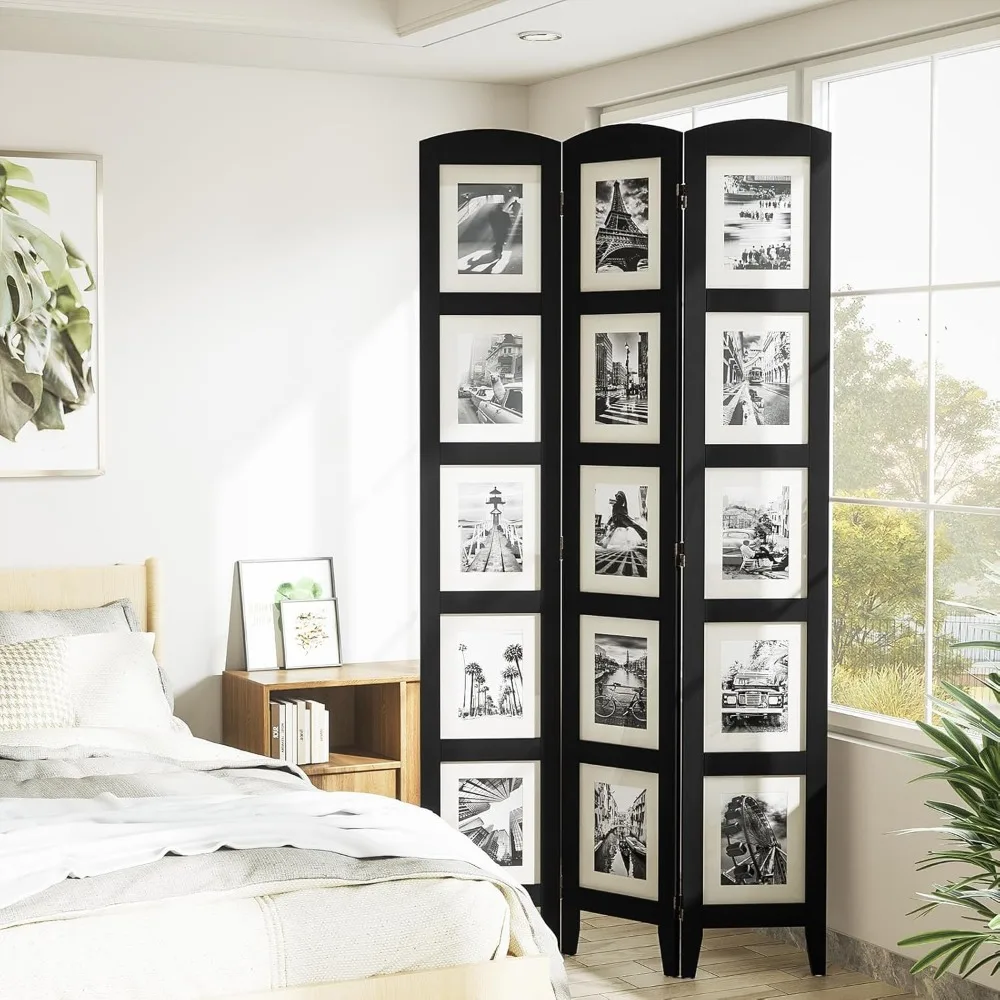 مقسم غرفة الصور من الخشب الصلب مكون من 3 ألواح، مناسب للإطارات مقاس 8 × 10 بدون سجاد، مصمم للصور مقاس 5 × 7