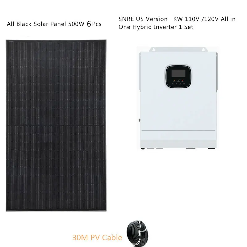 مجموعة الطاقة الشمسية كاملة للمنزل كاملة 3000 واط 110 فولت 220 فولت لوحة طاقة شمسية 3000 واط الهجين العاكس 3KW خارج الشبكة سيارة التخييم قافلة