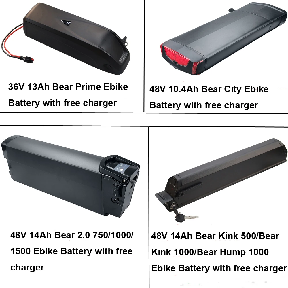 

E-Bike Li-ion Battery 36V 13Ah 48V 10.4Ah 14Ah for Bear Prime City Kink Hump 2.0 500 750 1000 1500 Electric Bike