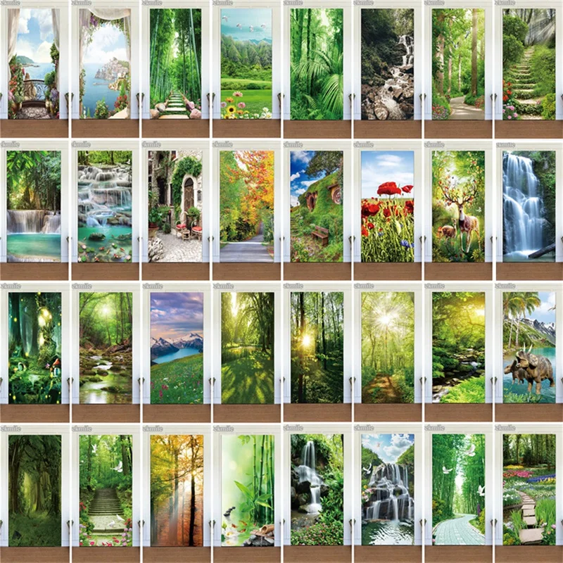 

Scenery PVC Entrance Door Sticker Living Room Bedroom Home Decor Self-adhesive Wallpaper Waterproof Self Adhesive Mural