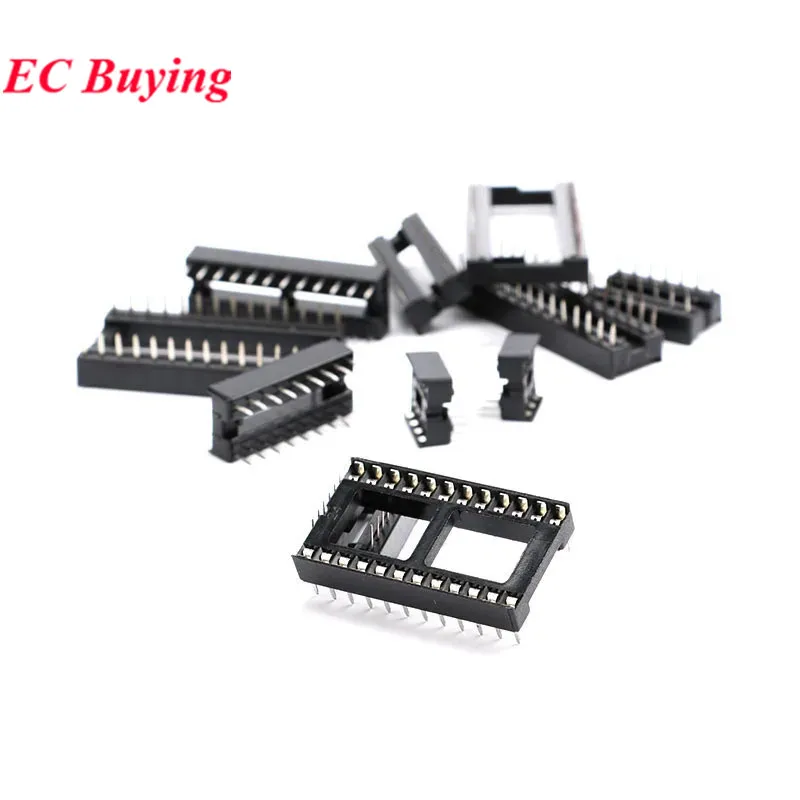 5-10Pcs IC Socket Round Square Hole DIP 6 8 14 16 18 20 24 28 40 Pin Connector IC Seat Narrow Wide 6P/8P/14P/16P/18P/20P/24P/28P