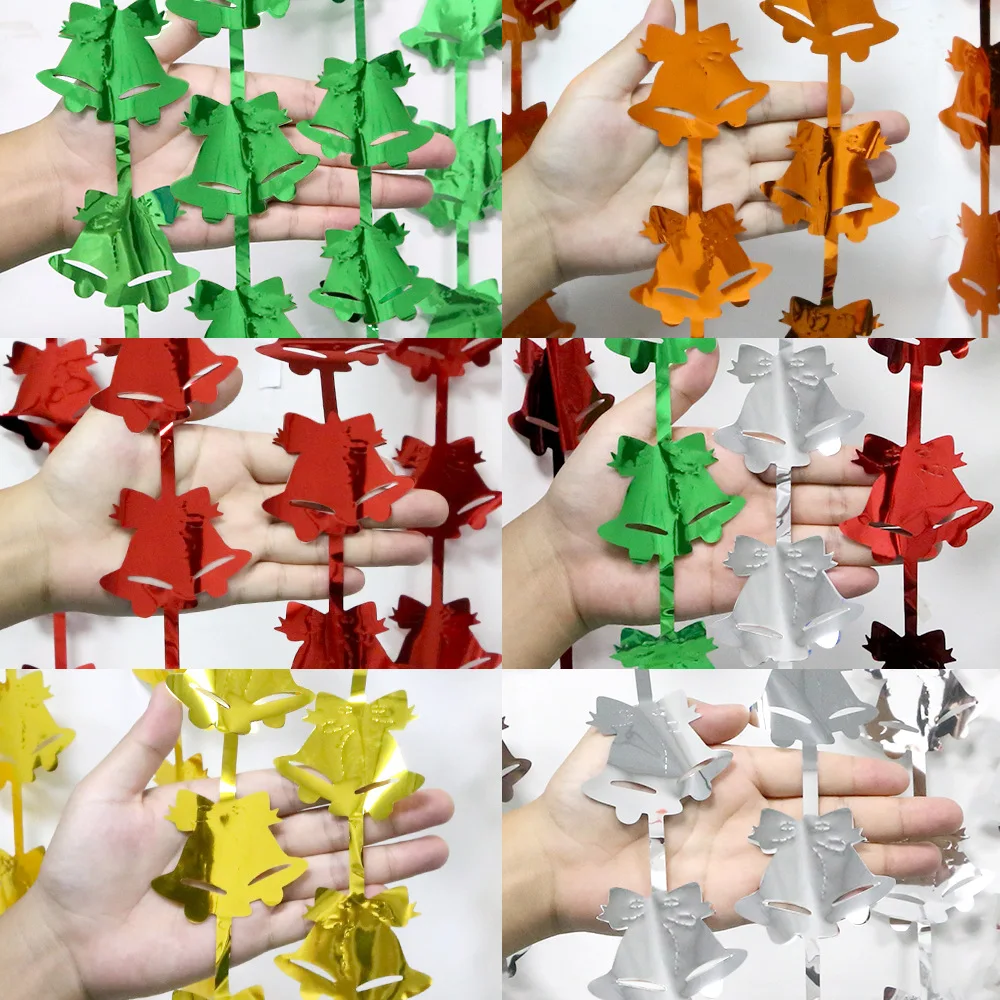 خلفية عيد الميلاد وستارة الباب - ستائر بهرج جرس جلجل متألقة - ديكور مهدب أحمر/فضي/أخضر