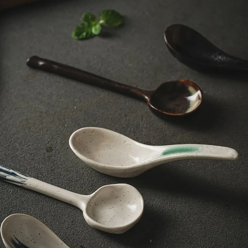 Japanese Ceramic Soup Spoon Tableware Eating Spoon Creative Long handle Spoons Kitchen Cooking Utensil Tool Teaspoon For Kicthen