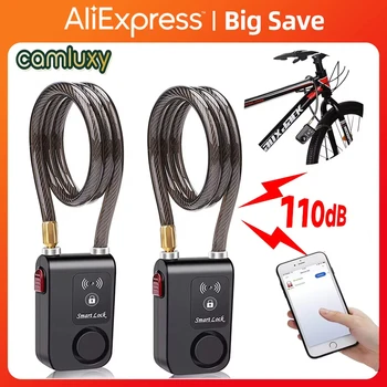 Camluxy-cerradura de alarma para bicicleta, 110dB, seguridad inteligente, Bluetooth, Control remoto, bloqueo de bicicleta, vibración antirrobo para Motor, resistente al agua