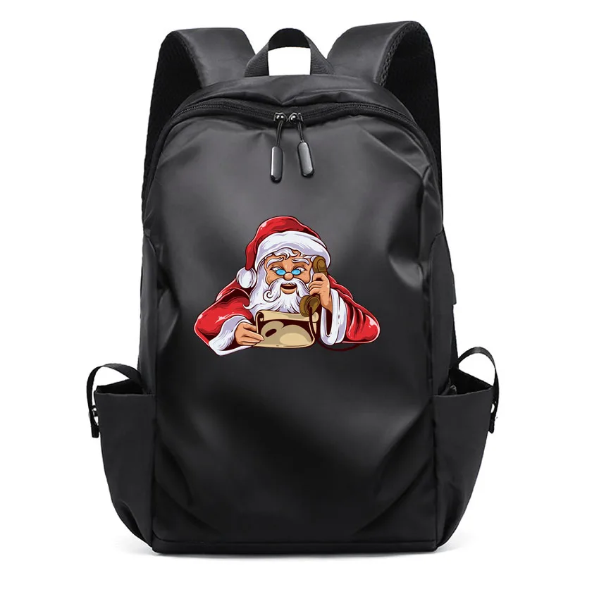 

Men's Laptop Backpack For Women's School Backpack Male Travel Bag Santa Claus Pattern Printed Boy Girl USB Charging Rucksack