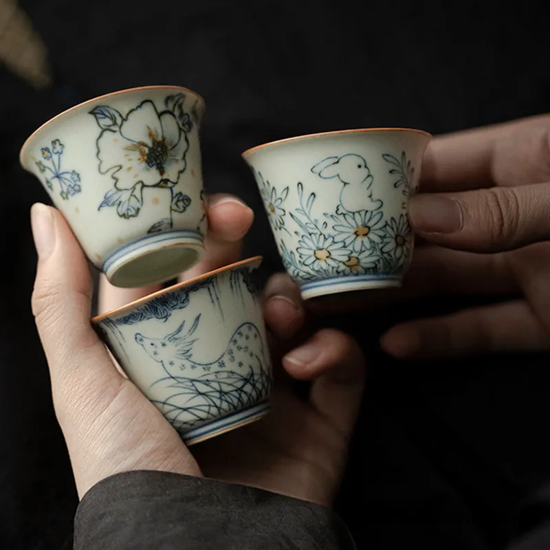 

1 Pc Chinese Flowers Pattern Ceramic Tea Cup Coaster Handmade Teacup Mat Household Tea Bowl Personal Master Cup Tea Set 40ml