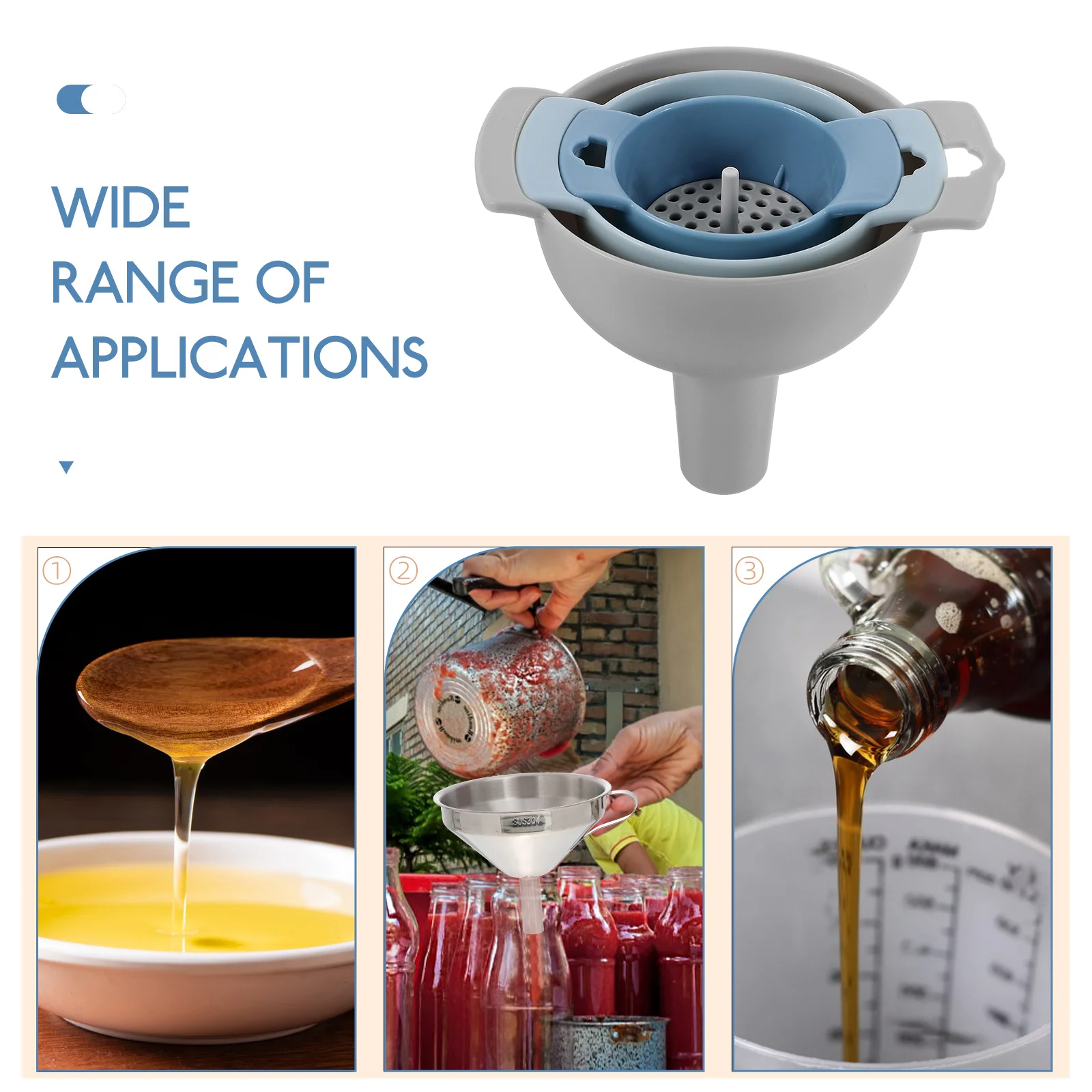 

1Set Multi-Function Funnel Compact Size Kitchen Funnel for Pouring Oil Liquid Solid Food Vinegar Bottle Filling