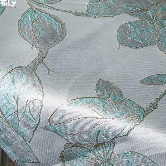Blue Leaf Gold Gilded Embossed Jacquard Fabric Retro 3D Craft For Pillow Backdrop Curtain Evening Dress Designer DIY Material