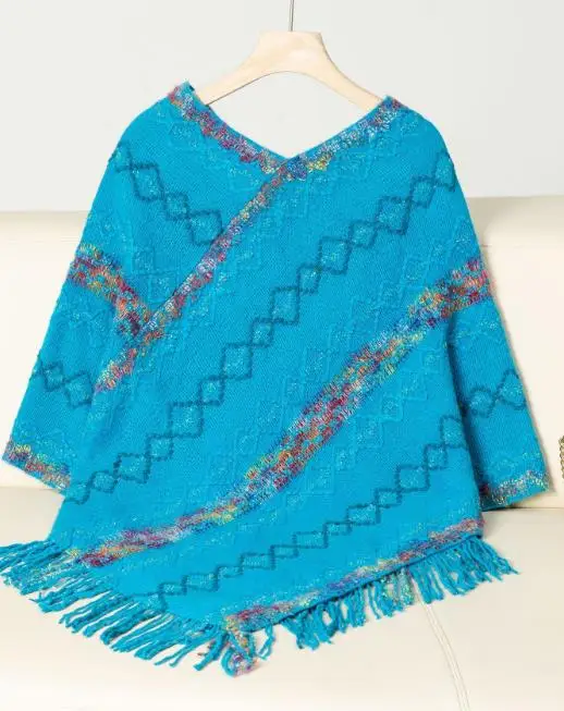 Women's Sweater 2025 Fashion Drizzle Autumn and Winter New Women's Clothing Colorful Striped Knitted Tassel Cloak Shawl Sweater