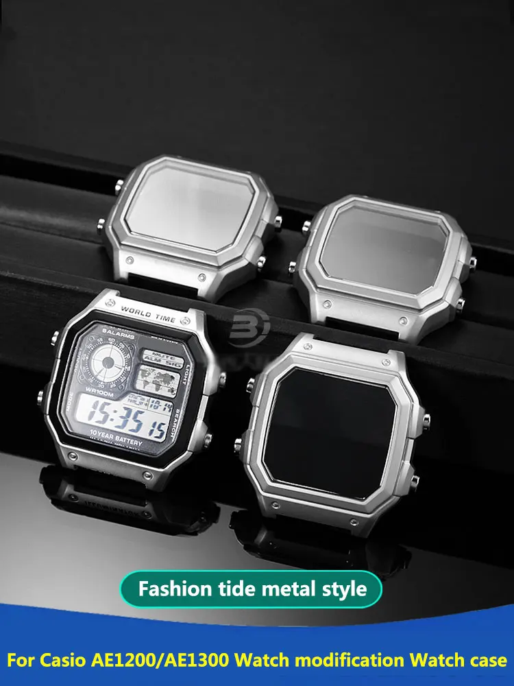 

Модный металлический стиль, корпус для часов Casio AE1200/AE1300, модификация часов, передняя крышка из нержавеющей стали, водонепроницаемое кольцо