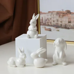 Small Easter Bunny Figurines Cute Ceramic White Rabbit Sculpture 8 Designs Desktop Decor Animal Ornaments Easter