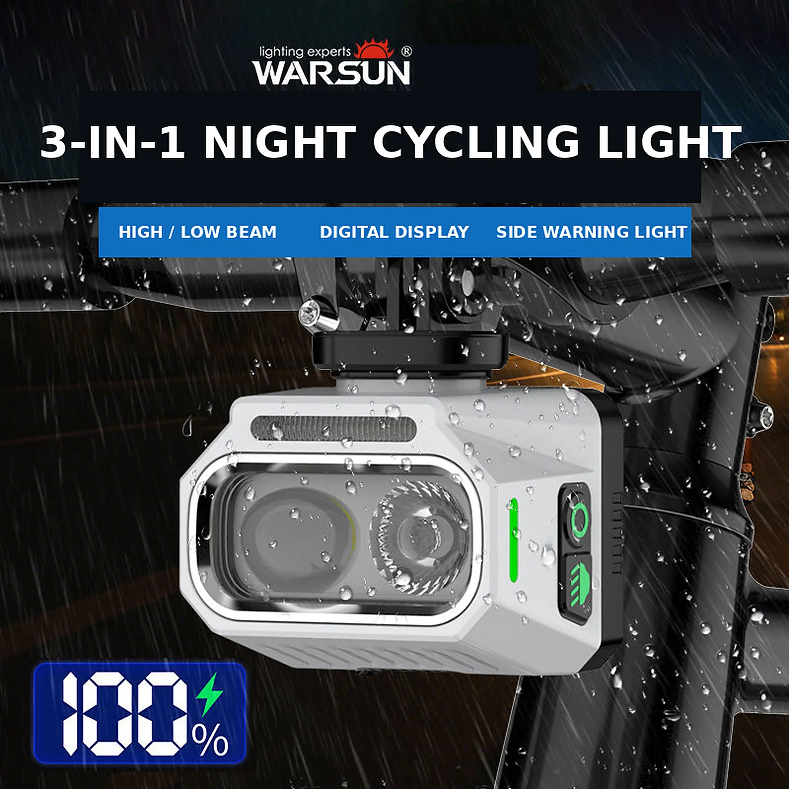 WARSUN B11 Rechargeable Bike Light, Bright LED Front Bicycle Headlight for Mountain Bikes, Road Bikes and Night Riding